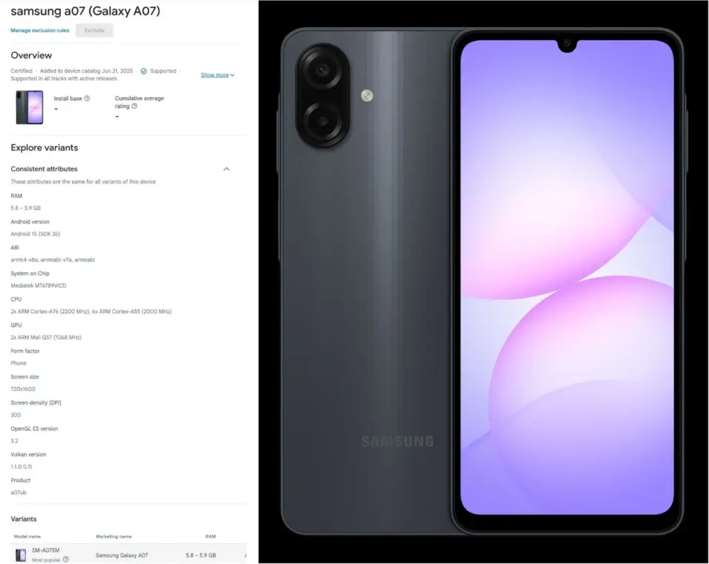 Samsung Galaxy A07 Bakal Hadir dengan Helio G99 dan Android 15, Ini Bocoran Lengkapnya