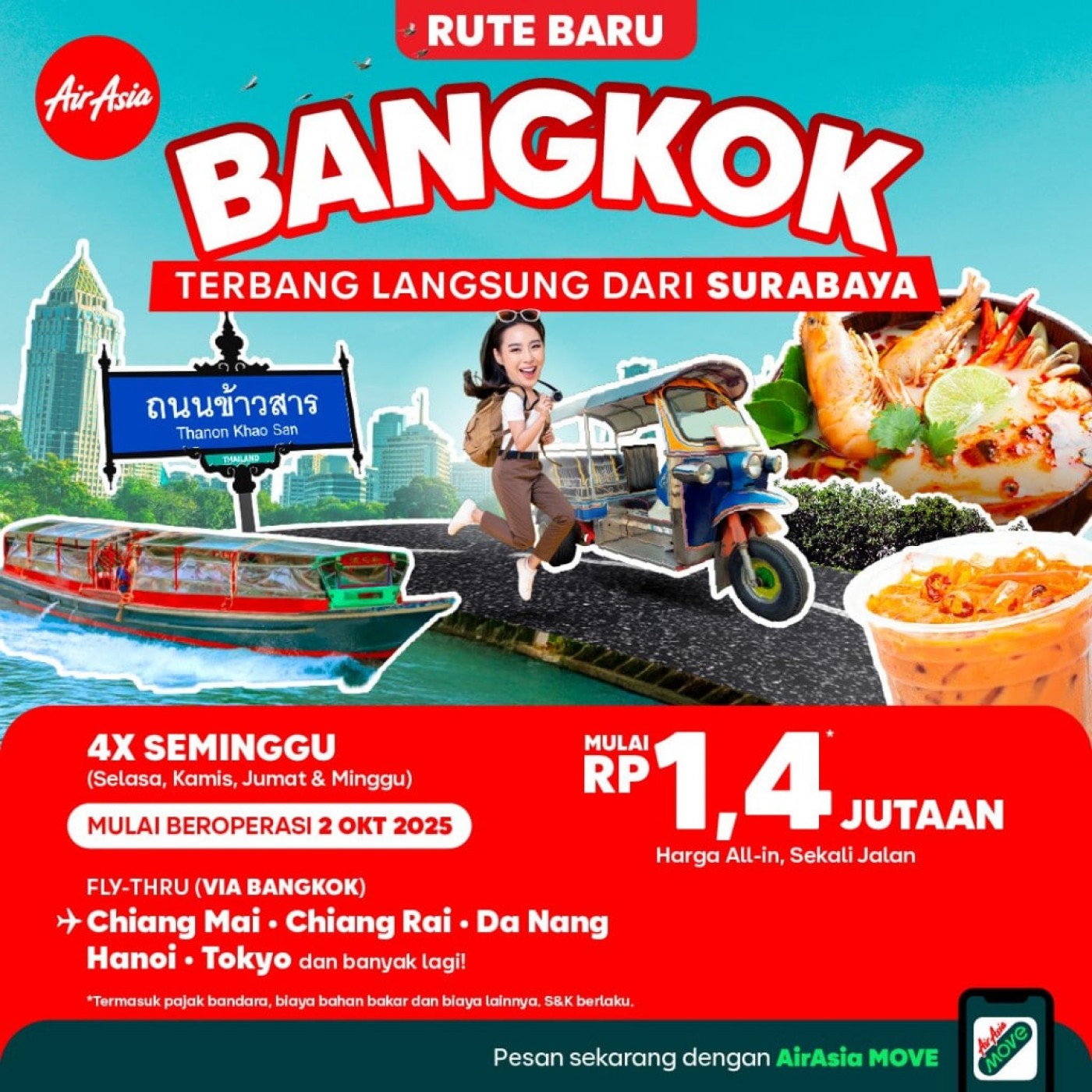 Indonesia AirAsia Tambah Rute Baru dari Surabaya ke Bangkok, Balikpapan, Berau, Tarakan
