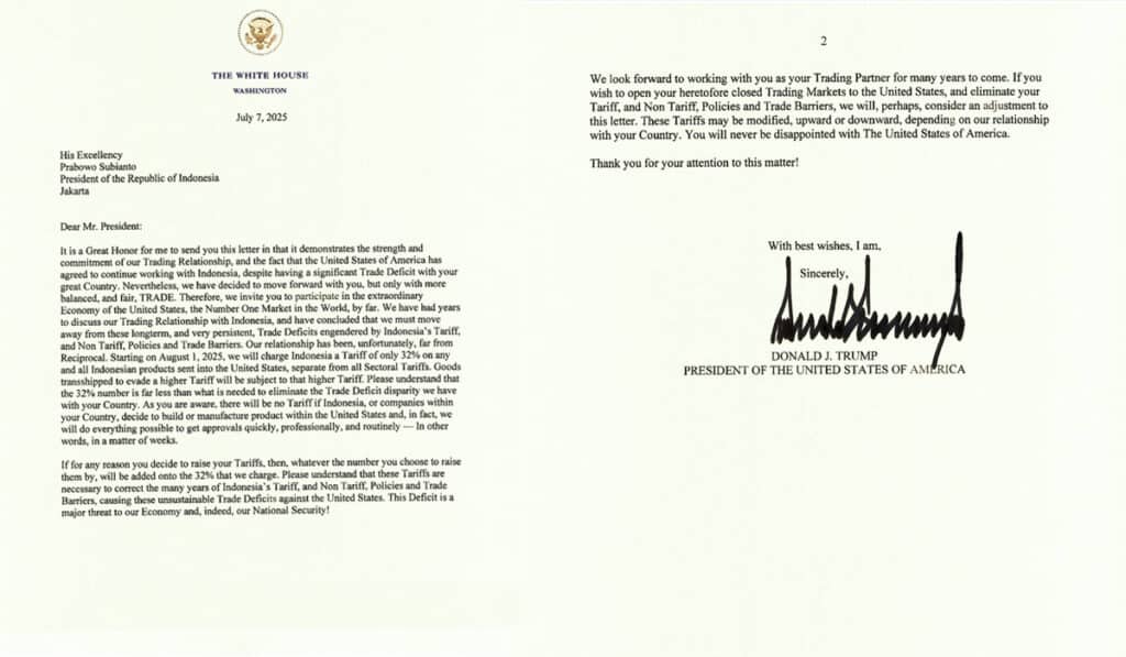 Surat Presiden AS Donald Trump kepada Prabowo: Bahas Tarif Impor
