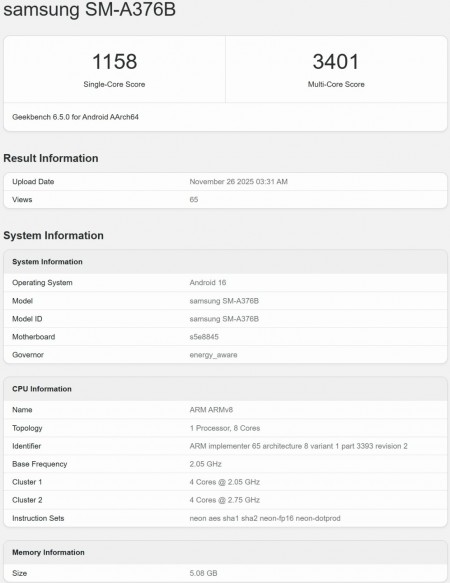 Samsung Galaxy A37 Muncul di Geekbench dengan Exynos 1480, Performa Lebih Kencang