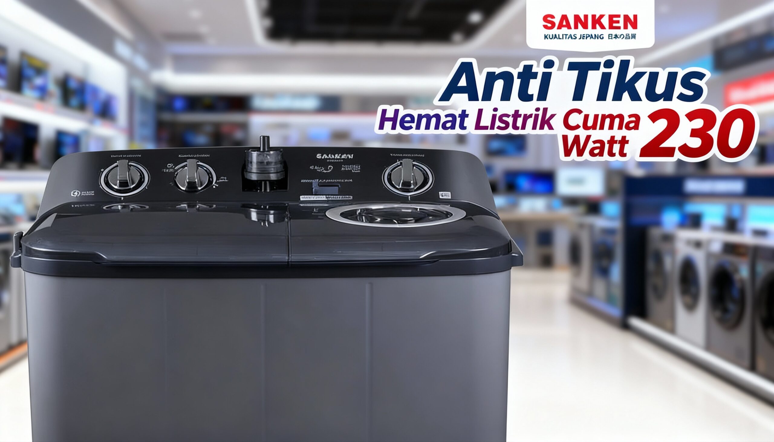 Sanken TW-882NP: Mesin Cuci 2 Tabung 9Kg Anti Tikus Hemat Listrik Cuma 230 Watt