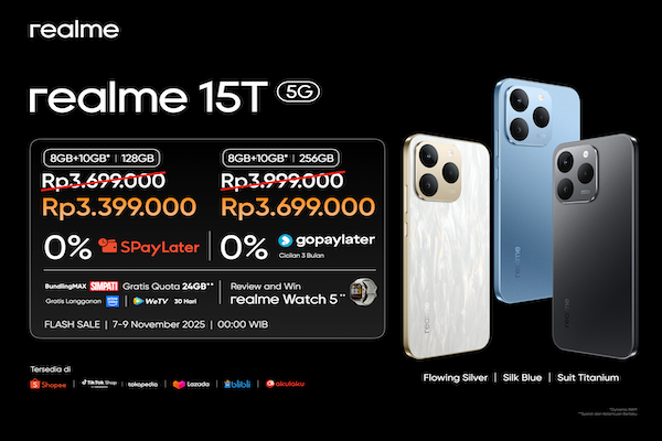 realme 15T 5G Resmi Rilis: Smartphone Tertipis dengan Baterai Jumbo 7000mAh & Desain Stylish