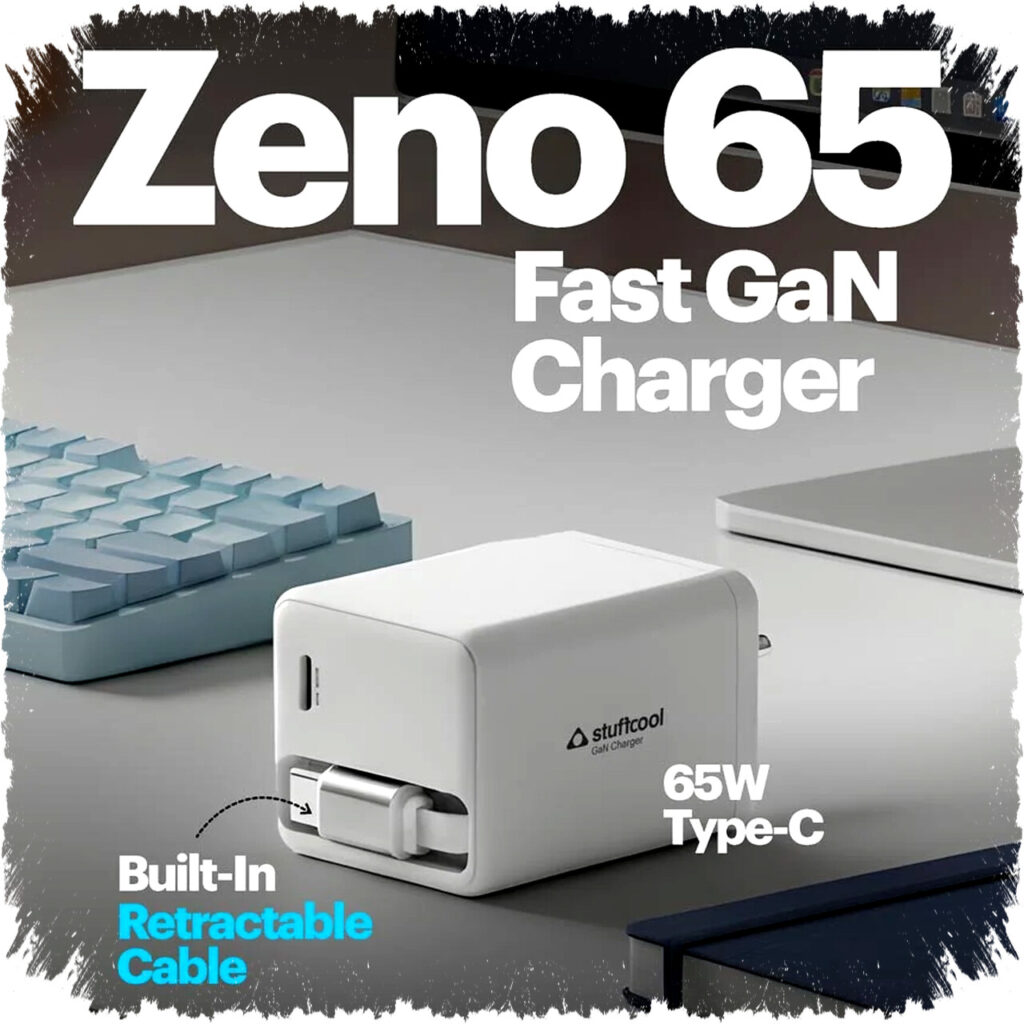 Stuffcool Zeno 65W GaN Charger dengan Kabel Retractable, Cepat untuk Laptop dan Smartphone