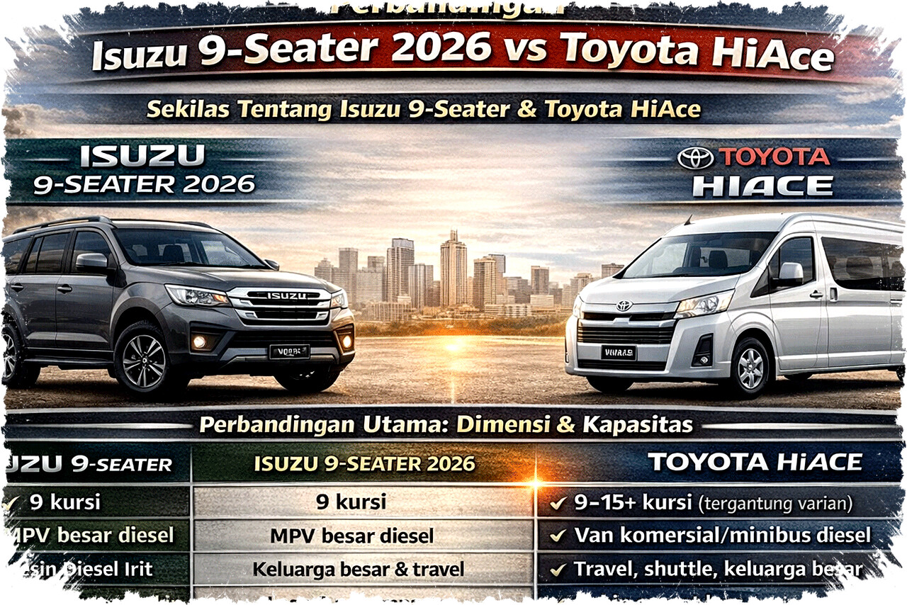 Isuzu 9-Seater vs Toyota HiAce 2026: Pilih Mana untuk Keluarga Besar & Usaha Travel Anda? Isuzu 9-Seater vs Toyota HiAce 2026: Pilih Mana untuk Keluarga Besar & Usaha Travel Anda?