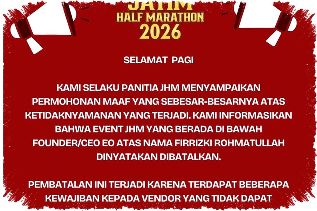 Jatim Half Marathon 2026 Batal, Peserta Keluhkan Tak Ada Kejelasan Refund Biaya Pendaftaran