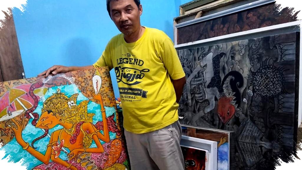 Dari Gagasan Kontemporer ke Kanvas Hidup, Perjuangan Seniman Wayang Jewer Memaknai Konflik Dunia Lewat Lukisan