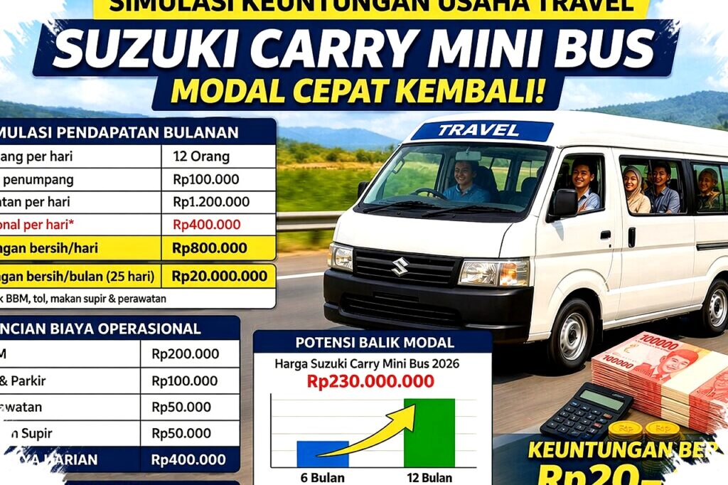 Bisnis Travel Suzuki Carry Mini Bus 2026, Simulasi Untung Rp35 Juta Per Bulan Menggiurkan!