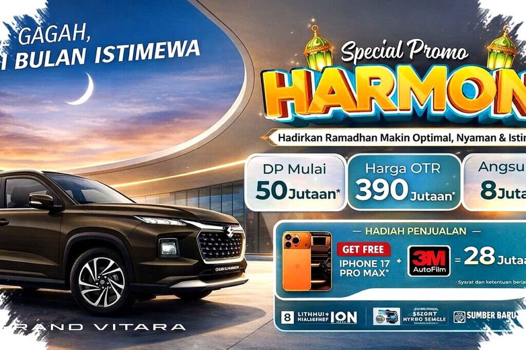 Promo Mudik Lebaran Suzuki Grand Vitara Hybrid 2026, DP 50 Jutaan Bonus iPhone 17 Pro Max Menanti Anda