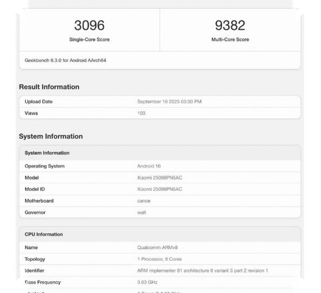 Xiaomi 17T Muncul di Geekbench, Kombinasi Dimensity 8500 dan RAM 12 GB Mulai Terbaca