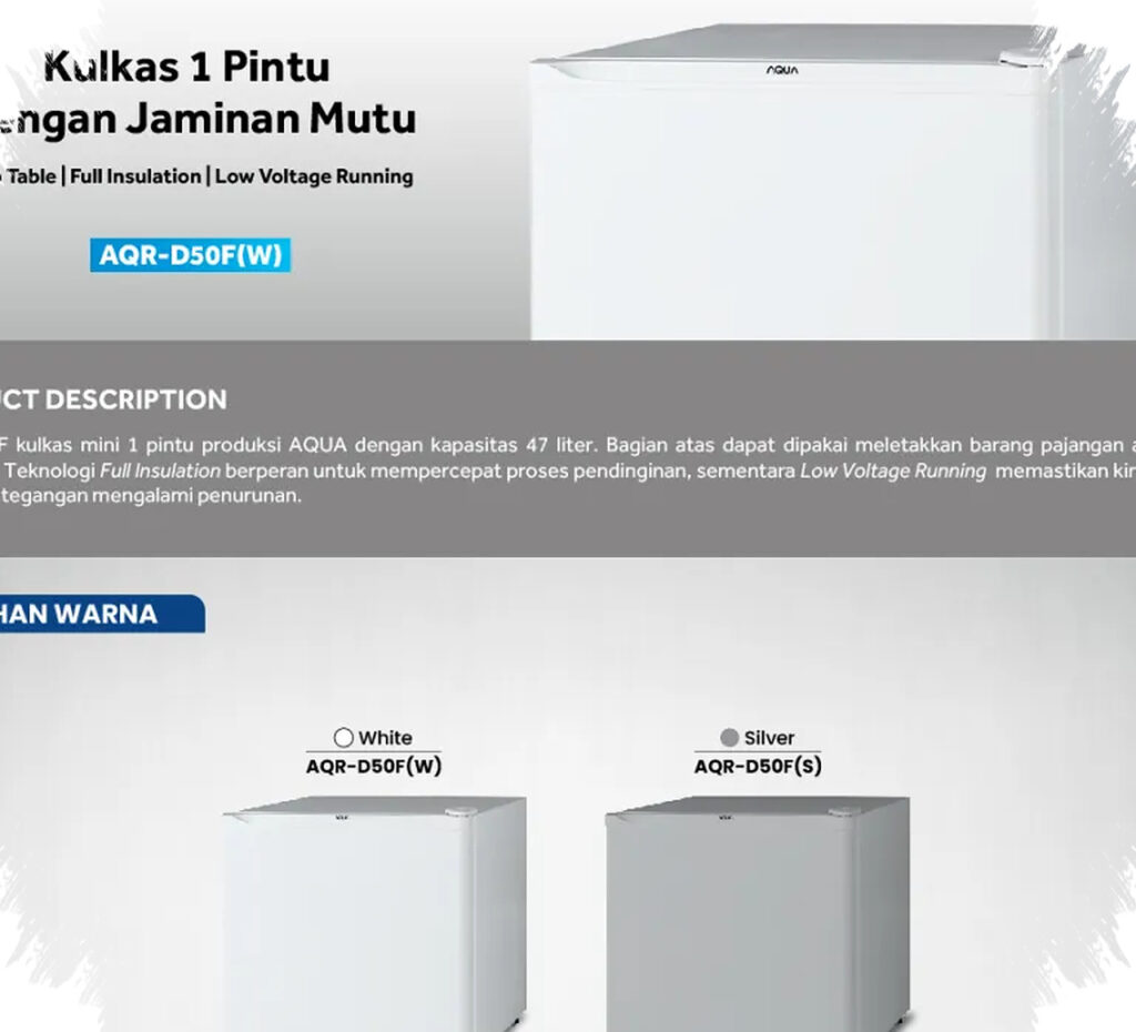 Aqua Kulkas Mini 2026 Rp1,5 Jutaan, 47 Liter Hemat Listrik Pas Buat Anak Kos