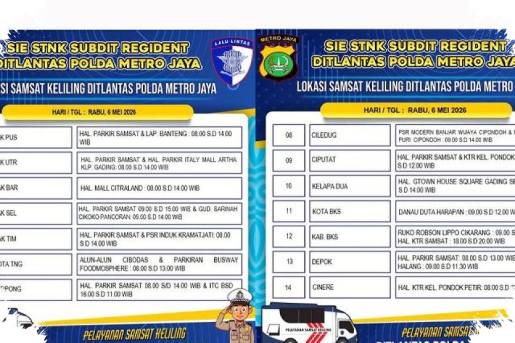 Jadwal Samsat Keliling Jadetabek 5 Mei 2026, Ini Lokasi Paling Praktis Buat Bayar Pajak