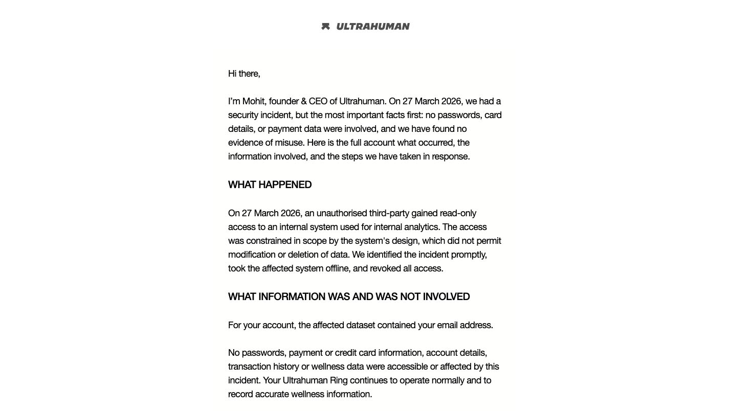 Data Pengguna Ultrahuman Sempat Bocor, tapi Password dan Informasi Pembayaran Tetap Aman