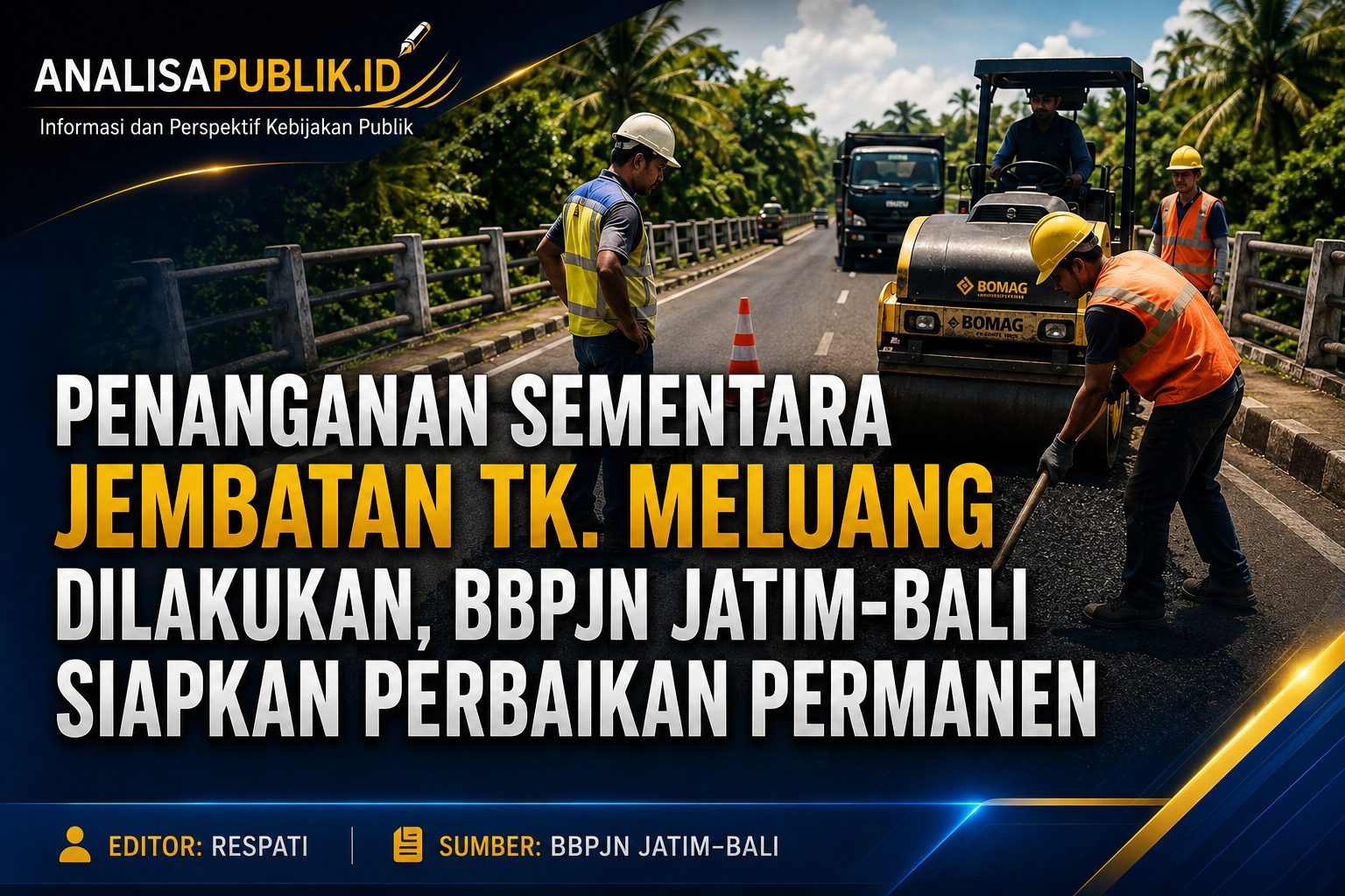 Jembatan Tk. Meluang Ditangani Sementara, BBPJN Jatim–Bali Siapkan Perbaikan Permanen