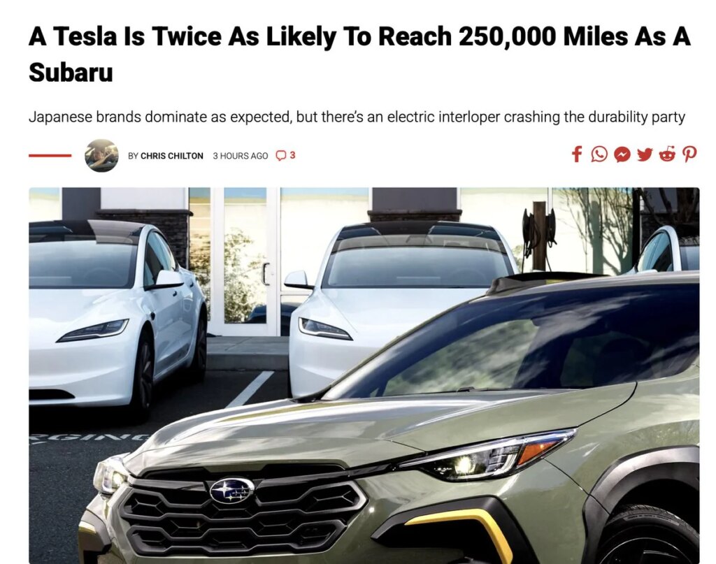 Tesla Ternyata Tahan Lama, Ungguli BMW, Mercedes-Benz, dan Subaru di 250.000 Mil