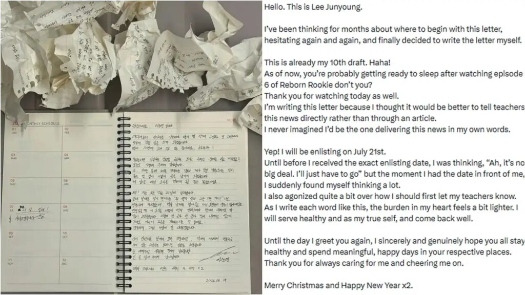 Lee Jun Young Umumkan Tanggal Wajib Militer, Surat Tangannya Ungkap Perasaan yang Berat