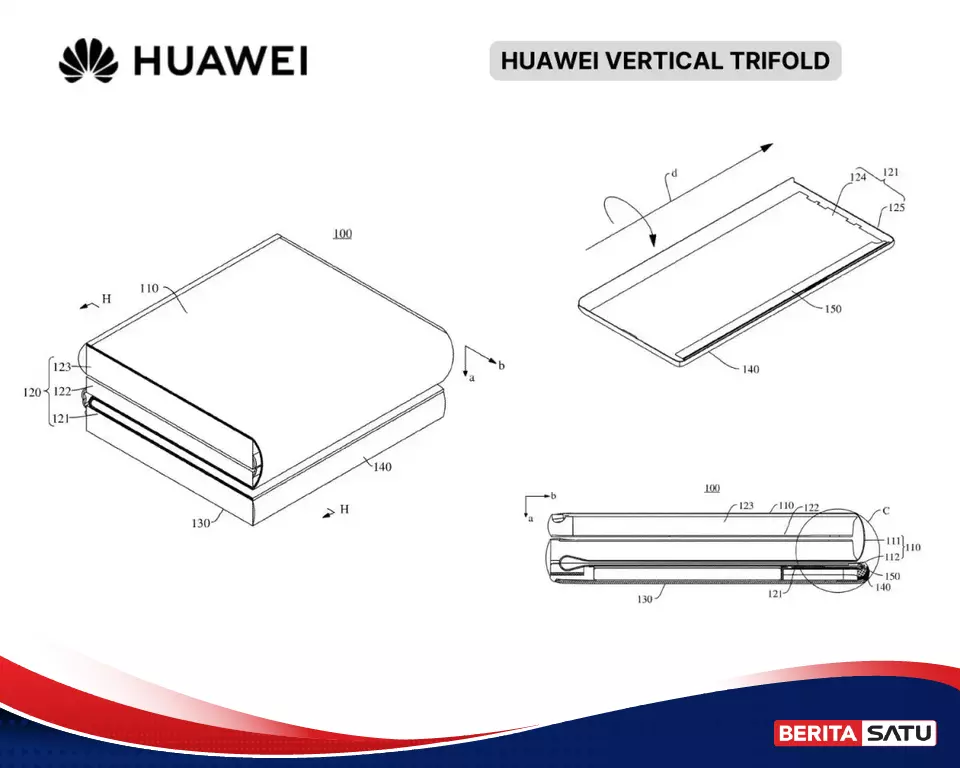 Paten Huawei Ungkap Ponsel Lipat 3 Vertikal, Desain S Terbuka yang Belum Pernah Ada