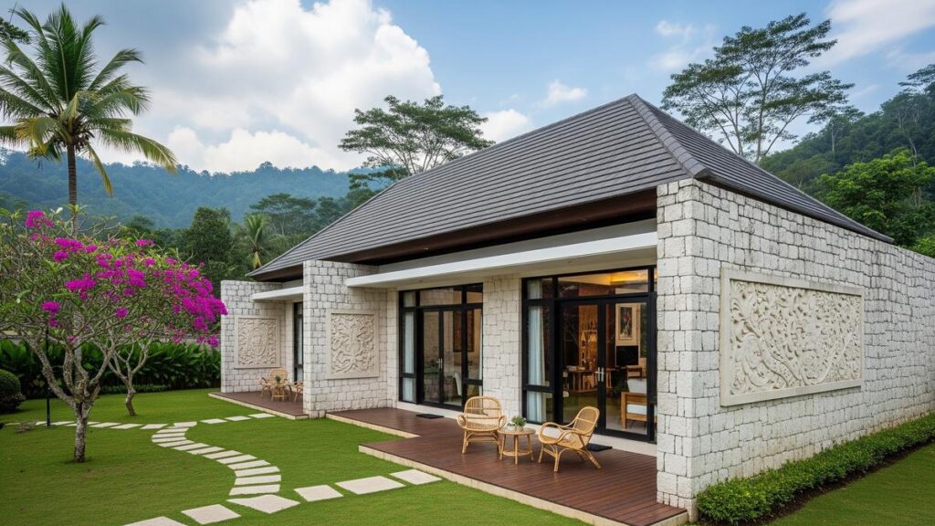 Rumah Kampung Tak Lagi Ketinggalan Zaman, 7 Desain Batu Paras Putih Ini Terlihat Mewah